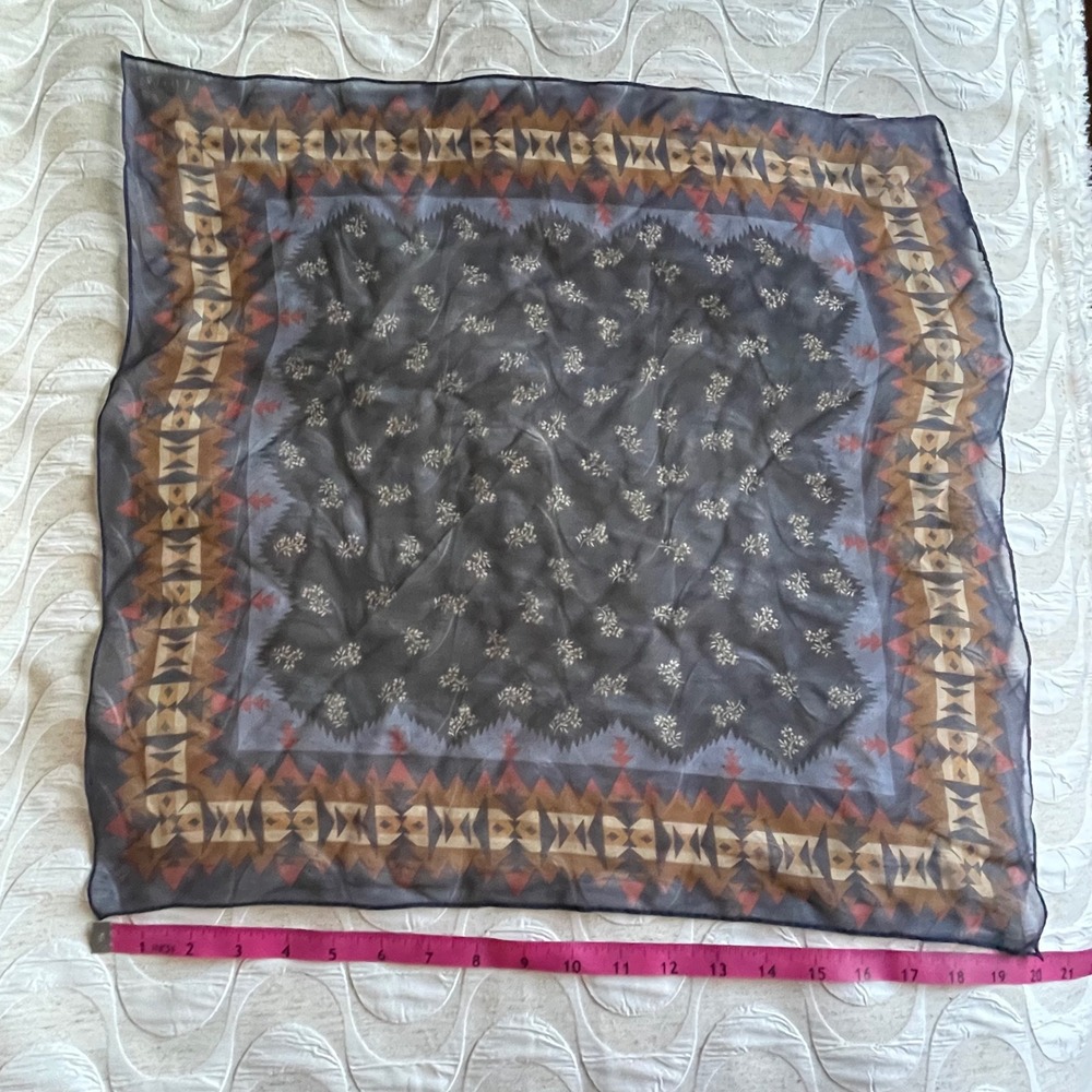 Vintage Lauren Ralph Lauren Navy Southwestern Floral Square Scarf Rolled Hem 20"